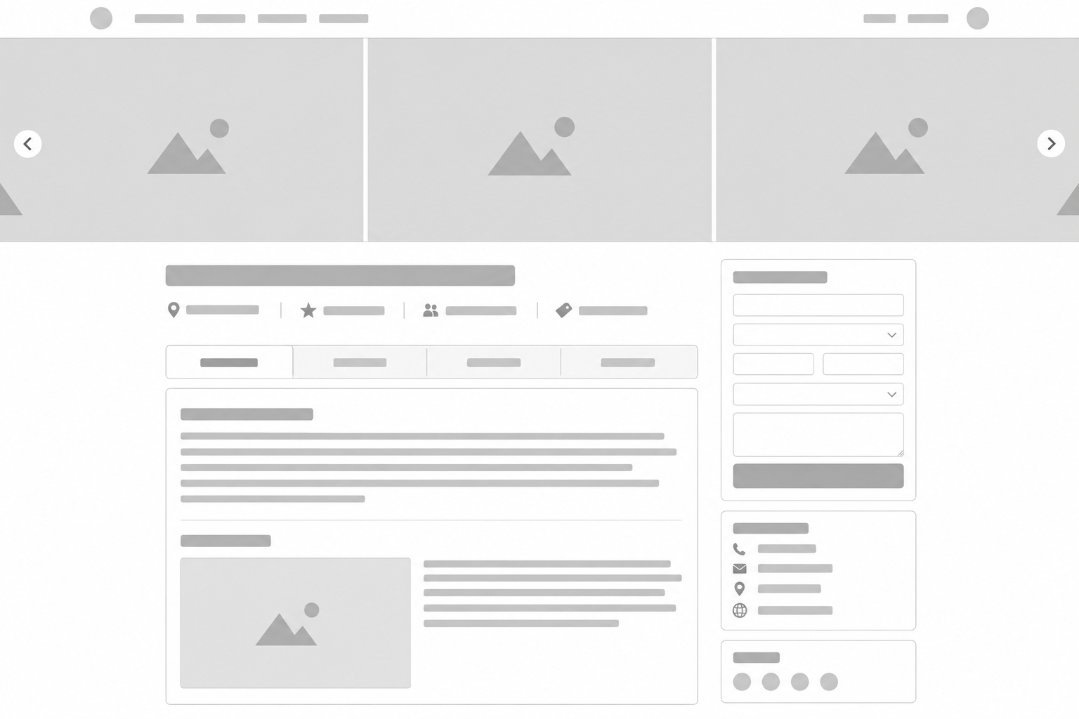 Full Width Carousel layout with a horizontal photo slider across the top, followed by the listing title, content and sidebar.