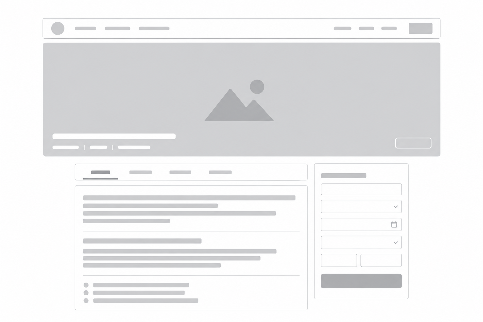 Full Width Photo layout with one wide header image, listing details over the photo, and content with a sidebar below.