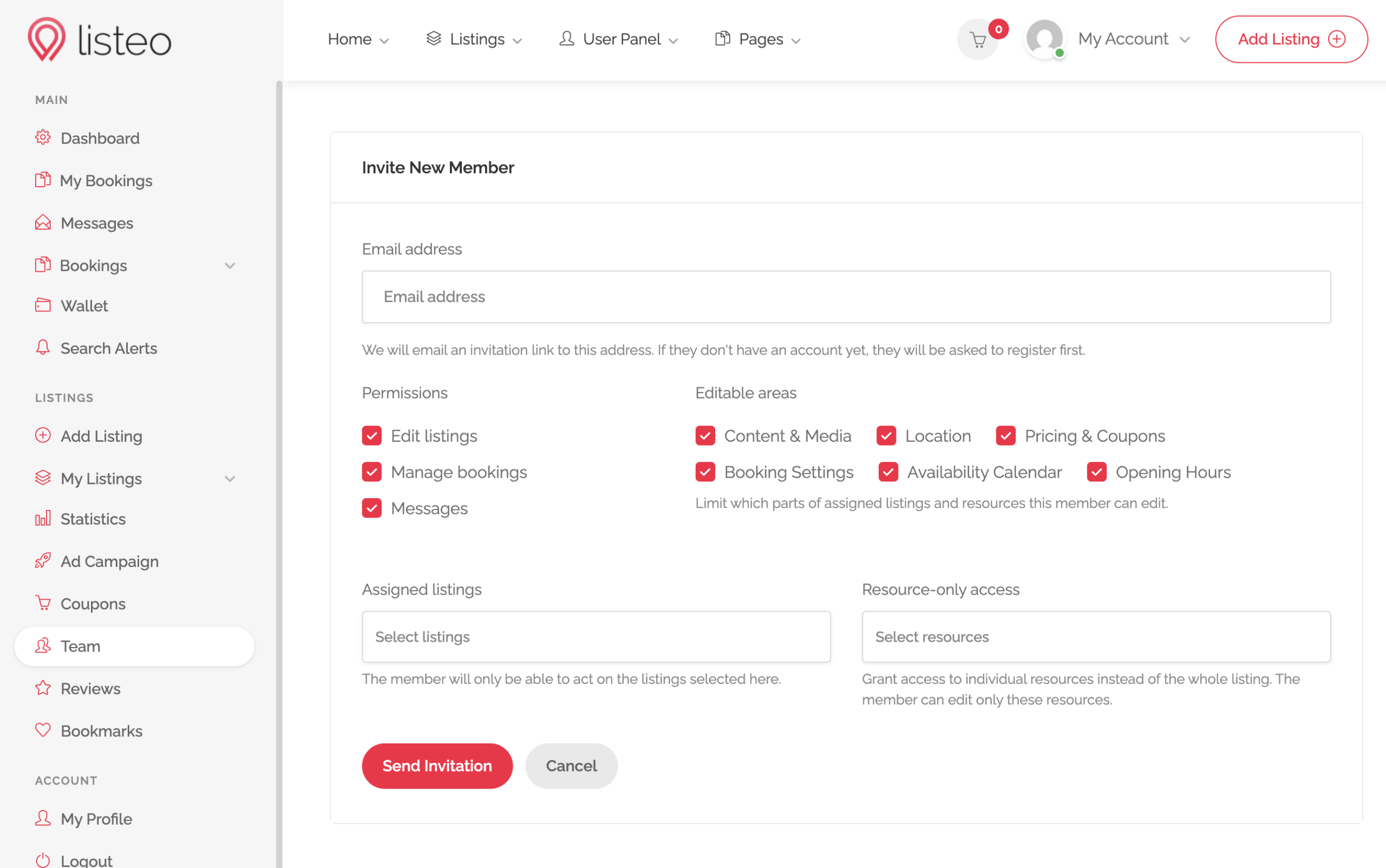 Invite New Member form