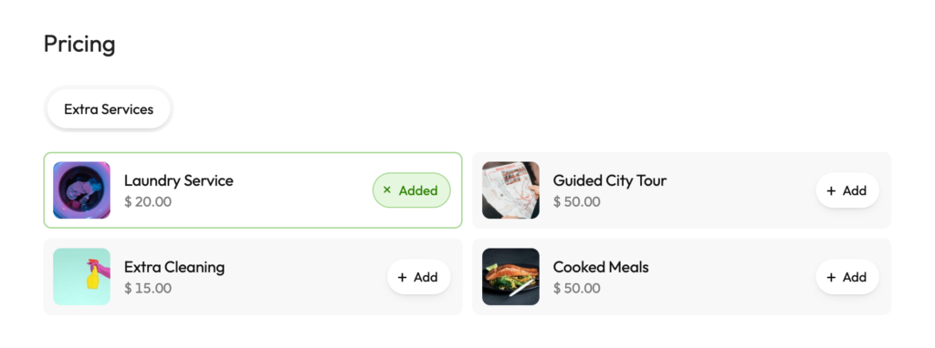 Pricing cards on a listing page