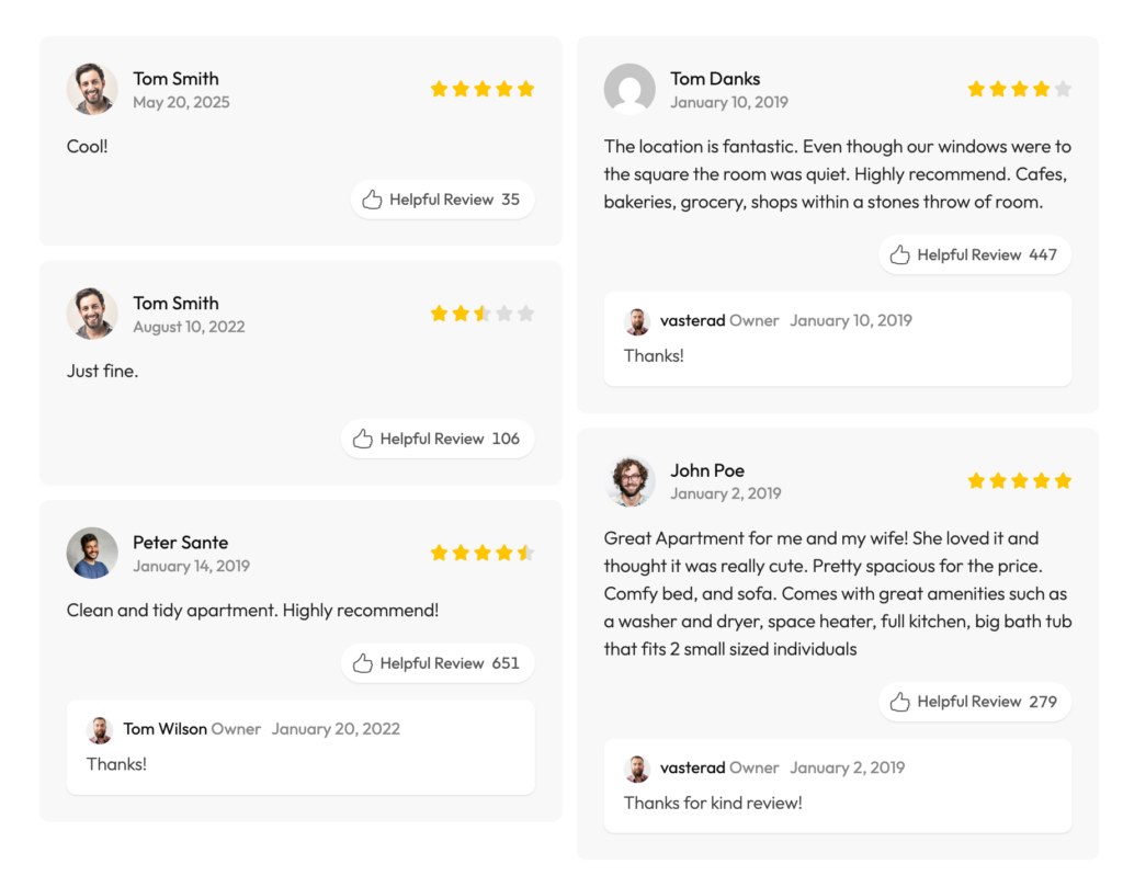 New review cards with owner replies